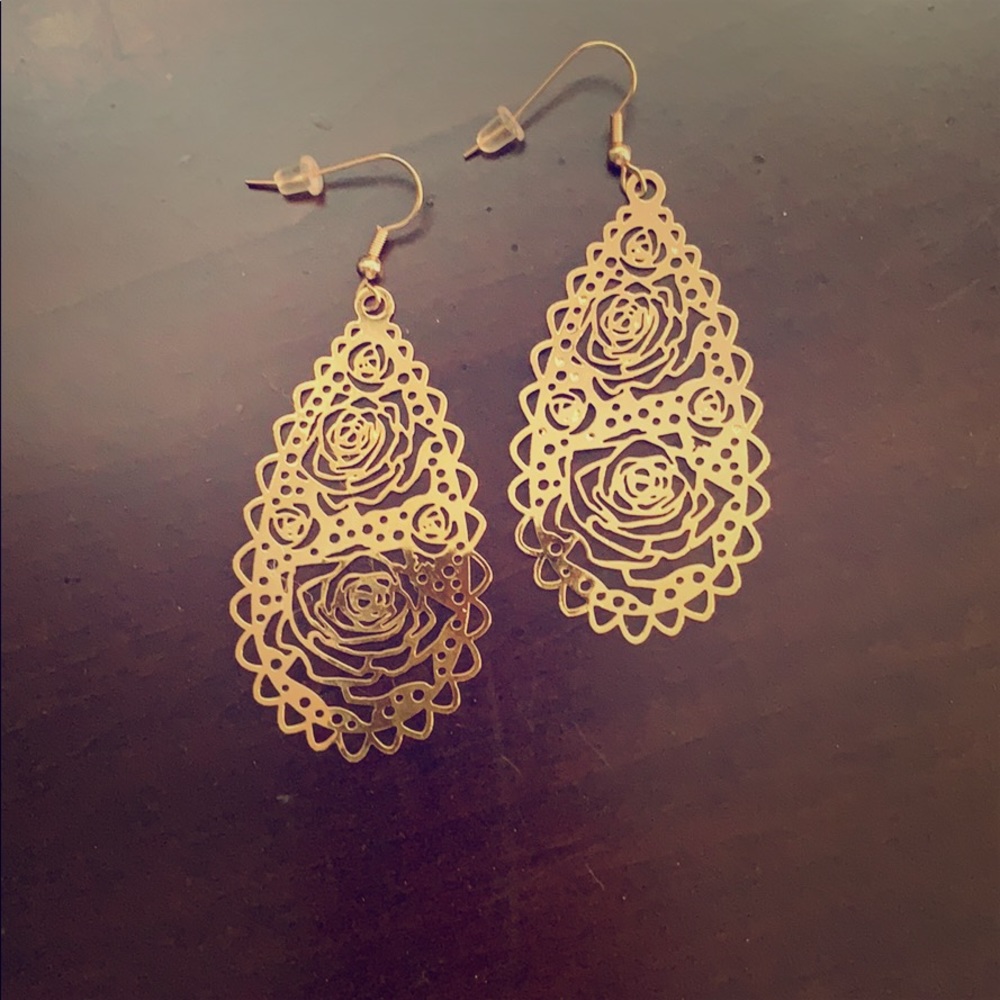 Gold Rose Design Earrings